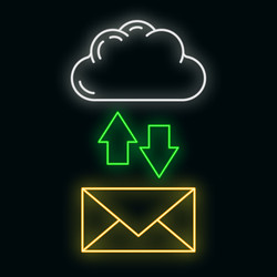 Data exchange cloud icon glow neon style remote vector