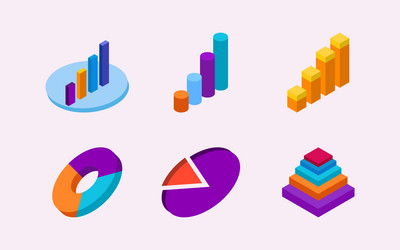 set of isometric graph chart vector image