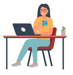 Happy young woman working at desk vector