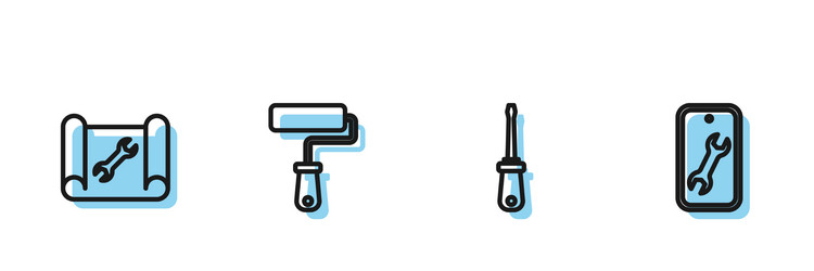 Set line screwdriver graphing paper and wrench vector