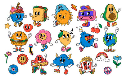 flat groovy 70s character element set vector image