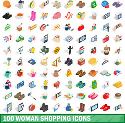 100 woman shopping icons set isometric 3d style vector