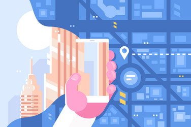 man plots route using smartphone app vector image