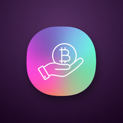 Open hand with bitcoin coin app icon vector