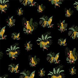 seamless pattern with wild jungle cheetah on black vector