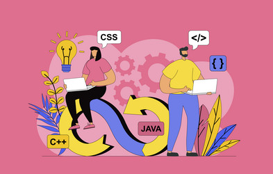 devops engineers team concept with modern flat vector image