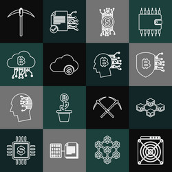 set line asic miner blockchain technology shield vector image