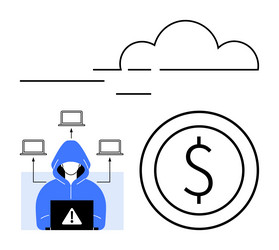 cybersecurity threat with hacker in hood using vector image