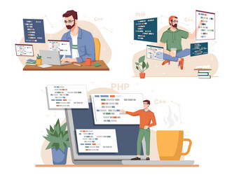 man programming and coding laptops gadget vector image