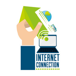 man using the internet and computer for send files vector image