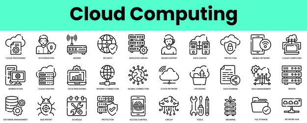 Cloud Computing Icons - Linear Style vector image