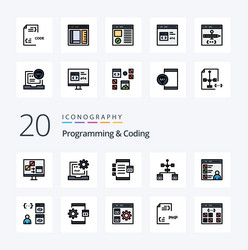 20 programming and coding line filled color icon vector image