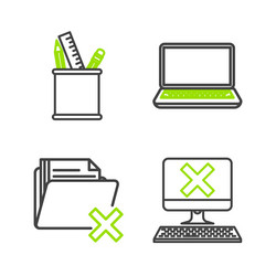 set line computer with keyboard and x mark delete vector image