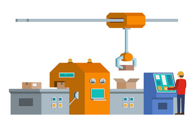 Assembly line automated conveyor system vector