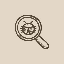 Bug under magnifying glass sketch icon vector