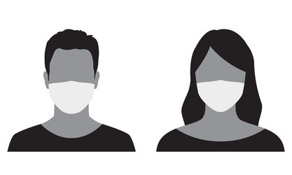 Man and woman face silhouette in medical mask vector