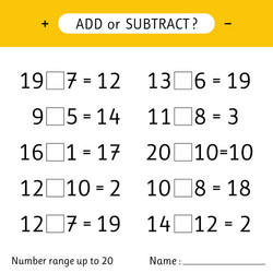 add or subtract number range up to 20 vector