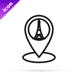 black line map pointer with eiffel tower icon vector