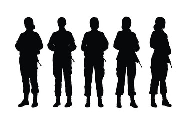 Female soldiers standing in different positions Vector Image