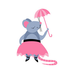 Cute cartoon girl mouse with umbrella vector