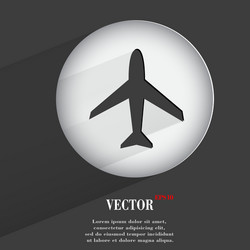 Plane flat modern web button with long shadow vector