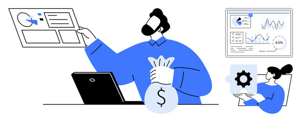 team analyzing financial data using graphs vector image