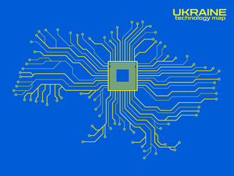 abstract ukraine map with cpu circuit board vector image