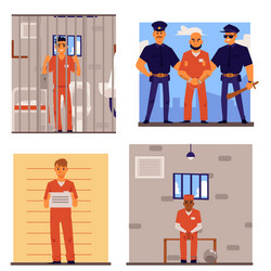 cartoon set criminal men in prison uniform vector