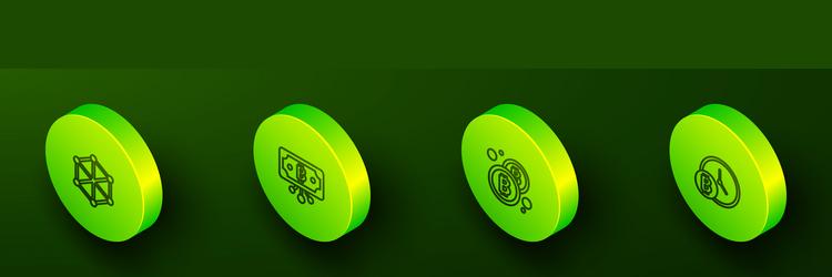 set isometric line blockchain technology bitcoin vector image