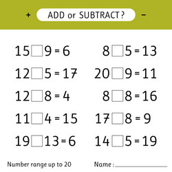 add or subtract number range up to 20 vector