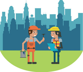 Construction workers geometric cartoons Royalty Free Vector