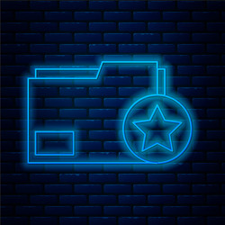 Glowing neon line document folder with star icon vector