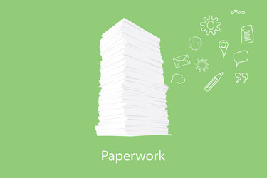 Paper work document with icon flying on the right vector