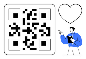 man presenting qr code with heart symbol vector image
