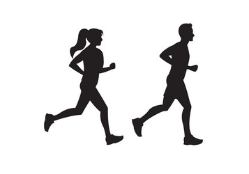 Running man and woman silhouettes couple jogging vector