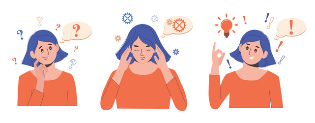 problem solving concept woman thinks and solves vector image