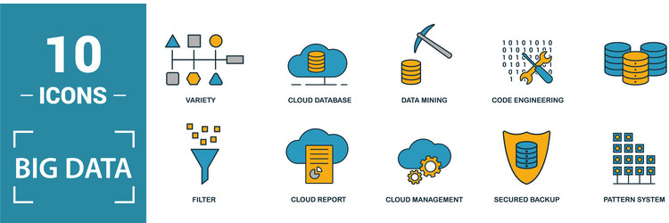 big data icon set include creative elements cloud vector image