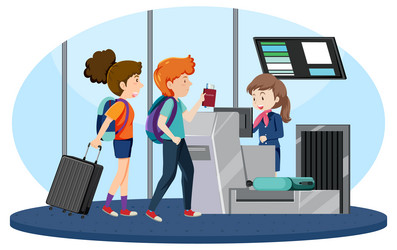 Passengers at check in counter with ground vector