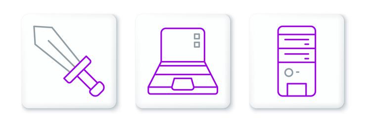 set line computer sword for game and laptop icon vector image