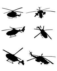 Six Helicopters in Silhouette Vector Image
