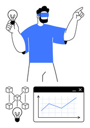 man using virtual reality for blockchain and data vector image