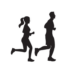 Running man and woman silhouettes couple jogging vector