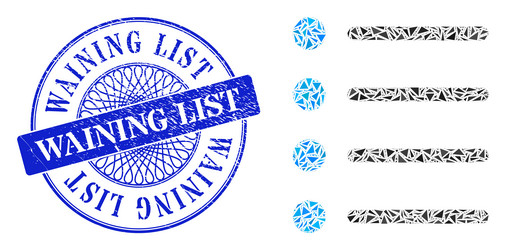 Scratched waining list seal and triangle items vector