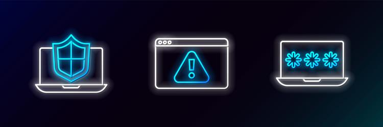 set line laptop with password protected shield vector image