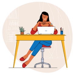 woman sitting at the office table vector