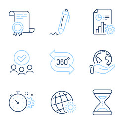 Cogwheel timer report and time icons set 360 vector