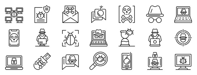 hacker icons set outline style vector