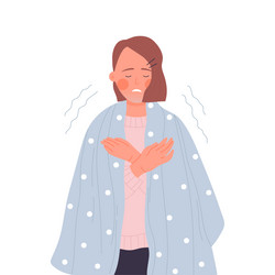 shivering girl with blanket vector