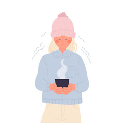 Freezing girl with warm drink vector