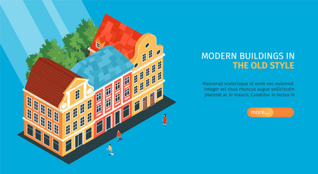 isometric old town horizontal banner vector